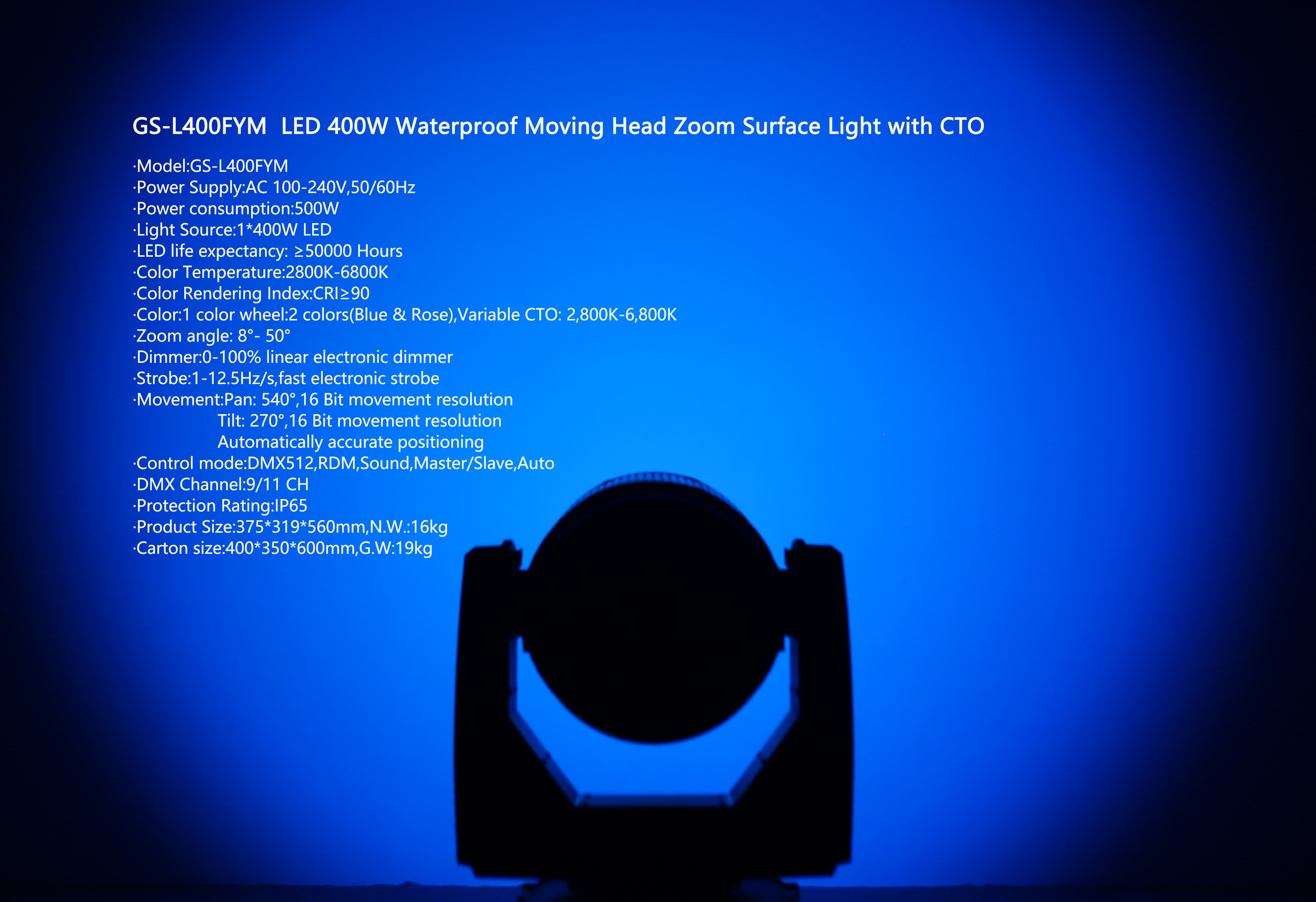 Outdoor LED 400W Waterproof Moving Head Zoom Surface Light with CTO
