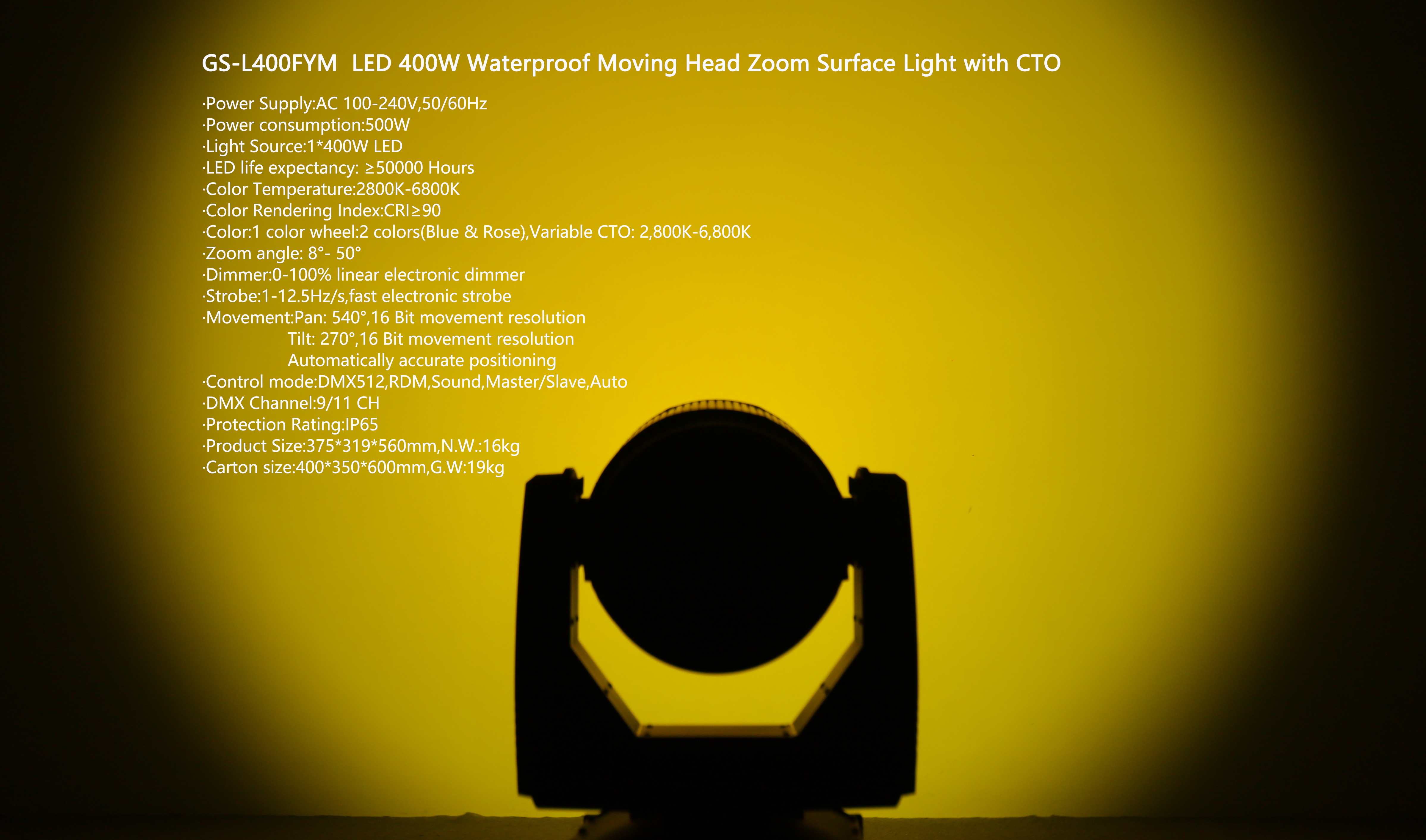 Outdoor LED 400W Waterproof Moving Head Zoom Surface Light with CTO